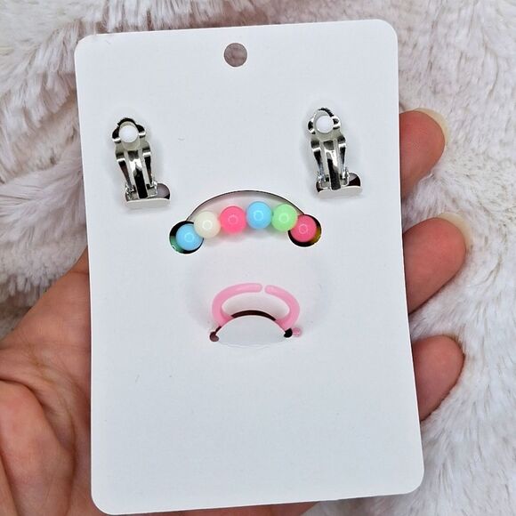 Hello kitty little girl jewelry bundle bracelet clip on earrings ring set - Picture 4 of 7